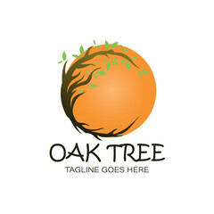 oak tree with moon background design vector