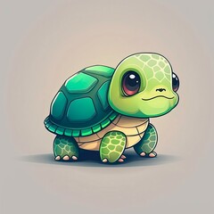 Fototapeta premium Adorable little green turtle, cartoon illustration. Generative AI art.