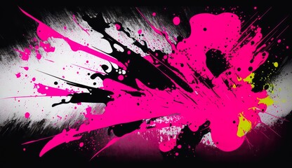 Abstract graffiti background. Black and pink paint splatters texture. Bright chaotic watercolor wallpaper. Generative AI art.