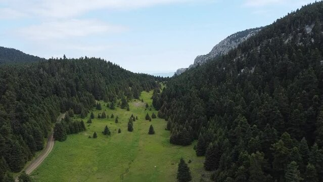 Incredible view in the Greek mountains: Drone flight from bottom to top in Parnassos mountains. wide and open view.