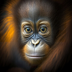 Fototapeta premium Portrait of young orang-utan in the rainforest 