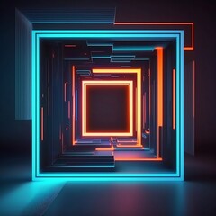 cube, néon, 3D, lumières