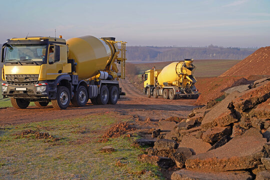  concrete mixing truck on a construction site