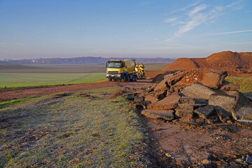  concrete mixing truck on a construction site