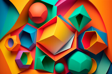 Abstract sealed 3D background with three-dimensional figures, bright colors, multicolor image. Generative AI