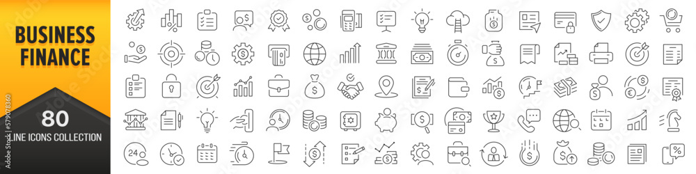 Poster business and finance line icons collection. big ui icon set in a flat design. thin outline icons pac