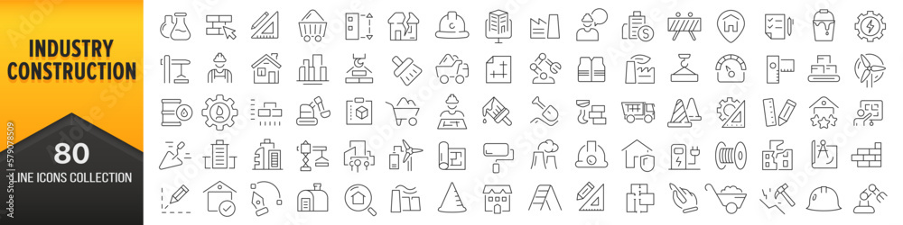 Poster industry and construction line icons collection. big ui icon set in a flat design. thin outline icon
