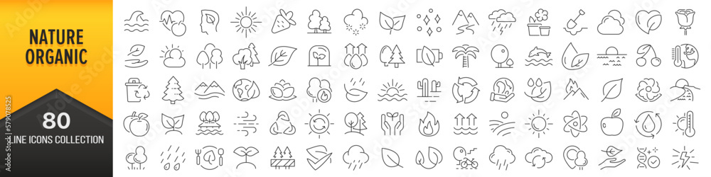 Poster nature and organic line icons collection. big ui icon set in a flat design. thin outline icons pack.