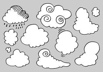 Hand drawn clouds collection. Flat style vector illustration.