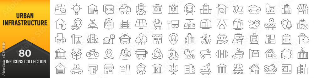 Leinwandbilder urban infrastructure line icons collection. big ui icon set in a flat design. thin outline icons pac