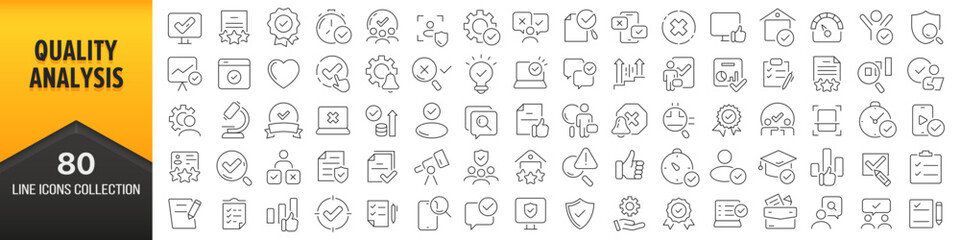 Quality analysis line icons collection. Big UI icon set in a flat design. Thin outline icons pack. Vector illustration EPS10