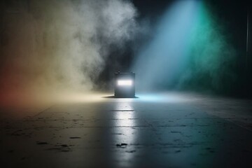 Fototapeta na wymiar An empty stage with spotlights and smoke. AI technology generated image