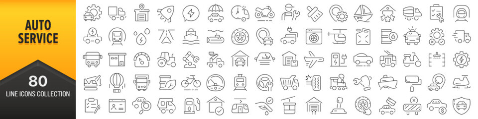 Auto service line icons collection. Big UI icon set in a flat design. Thin outline icons pack. Vector illustration EPS10