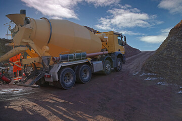  concrete mixing truck on a construction site