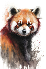 Illustration red panda in watercolor. Animal on a white background, generative AI