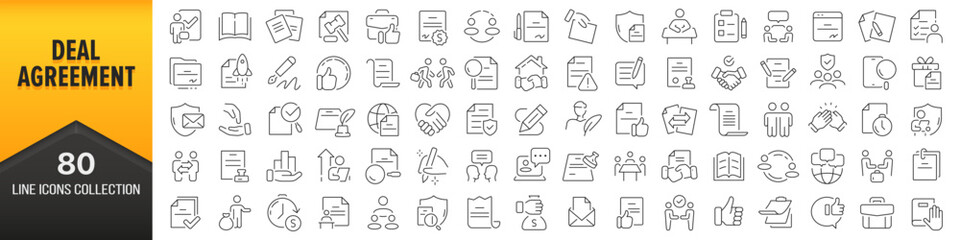 Deal and agreement line icons collection. Big UI icon set in a flat design. Thin outline icons pack. Vector illustration EPS10 - obrazy, fototapety, plakaty