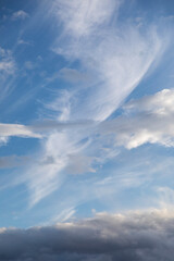 Fototapeta na wymiar White cirrus clouds in the blue summer sky