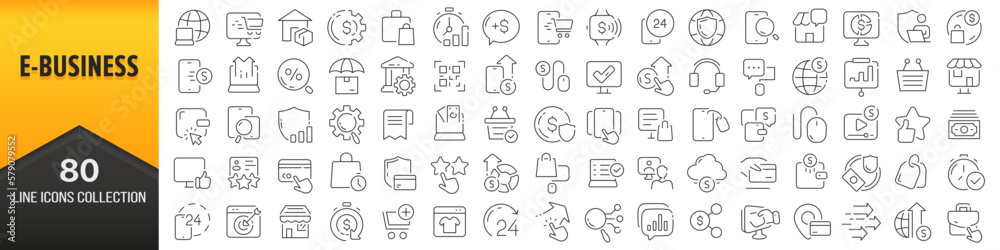 Aufkleber E-business line icons collection. Big UI icon set in a flat design. Thin outline icons pack. Vector illustration EPS10