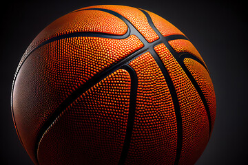 Basketball on black background in the dark with blank space. Generative Ai