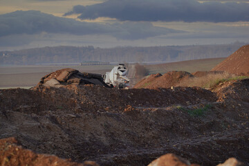  concrete mixing truck on a construction site