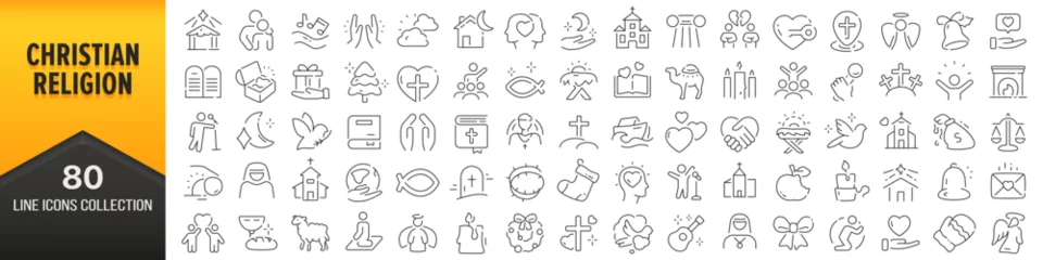 Fotobehang Christian religion line icons collection. Big UI icon set in a flat design. Thin outline icons pack. Vector illustration EPS10 © stas111