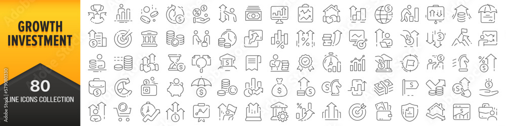 Aufkleber growth and investment line icons collection. big ui icon set in a flat design. thin outline icons pa