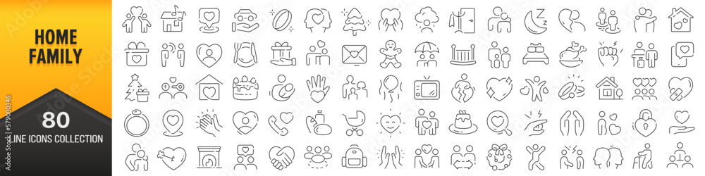 Poster home and family line icons collection. big ui icon set in a flat design. thin outline icons pack. ve