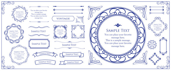 高級感のあるビンテージ調のフレームデザインセット　罫線　枠　ウエディング　ビンテージ　アンティーク