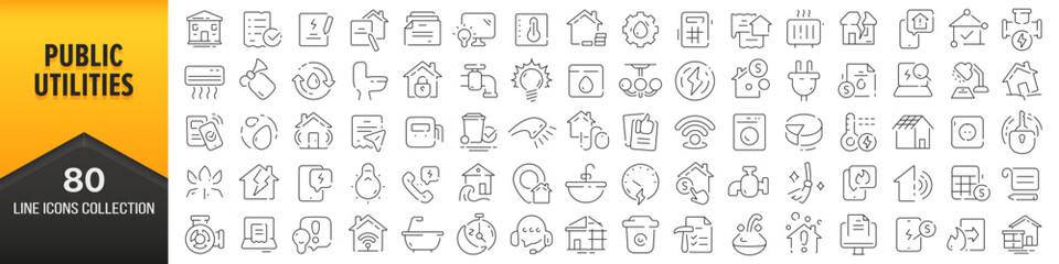 Public utilities line icons collection. Big UI icon set in a flat design. Thin outline icons pack. Vector illustration EPS10