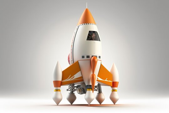 A small rocket launched on a white background. AI technology generated image