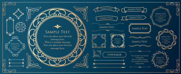 高級感のあるビンテージ調のフレームデザインセット　罫線　枠　ウエディング　ビンテージ　アンティーク