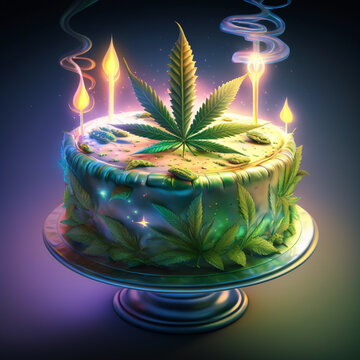 High Art: AI-Generated Images Celebrating the Beauty of Cannabis Birthday Cake Design