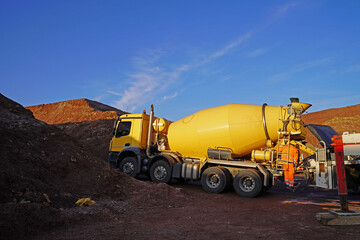  concrete mixing truck on a construction site