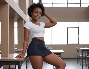 Fototapeta na wymiar Beautiful mixed race African American teenager girl. Generative AI
