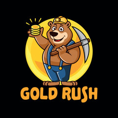 Bear Hold Minning Axe Cartoon