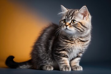 Fototapeta na wymiar Adorable little cat on colorful gradient background. Generative AI