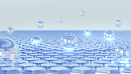 3D rendering of Cosmetics essentials combined with a magic serum. Serum through the skin and reduce saggy skin of the skin cell. Moisturizer for lightening Dark skin tone changed to bright.