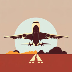 Simetric landscape of airplane taking off illustration. Generative AI