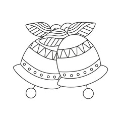 Bells with leaves. Line art. Vector illustration.