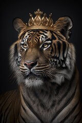 King tiger wearing a crown - Animal kingdom concept - generative AI