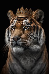 Fototapeta premium King tiger wearing a crown - Animal kingdom concept - generative AI