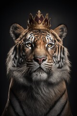 Fototapeta premium King tiger wearing a crown - Animal kingdom concept - generative AI