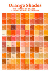 Orange Tone Color Shade Background with Code and Name Illustration. Orange swatches color pallete.Vector Illustrations.