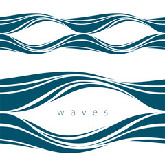 Seamless beautiful waves. Vector blue marine pattern. Stylized design.