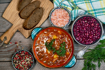 Soup with red beans. Healthy food rich in fiber and vitamins.