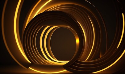  an abstract image of a spiral of yellow lights on a black background with a black background and a yellow light in the middle of the image.  generative ai