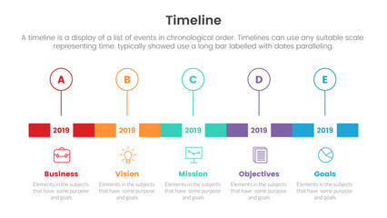 timeline set of point infographic with rectangle box shape horizontal concept for slide presentation template banner