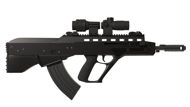 Vulcan-M (Maluk) assault rifle. On white background. 3D illustration