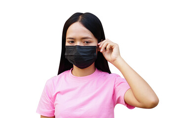 Asian woman taking off the dust mask