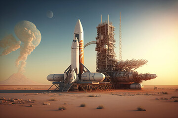 Spacecraft launch base. AI technology generated image